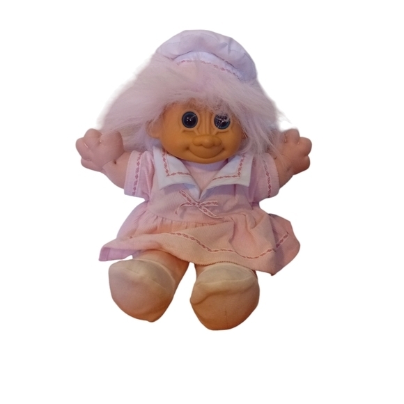Vintage Russ Troll Girl Kids Doll Soft Body‎ Belly Button Pink Sailor Outfit 12" - Picture 1 of 8